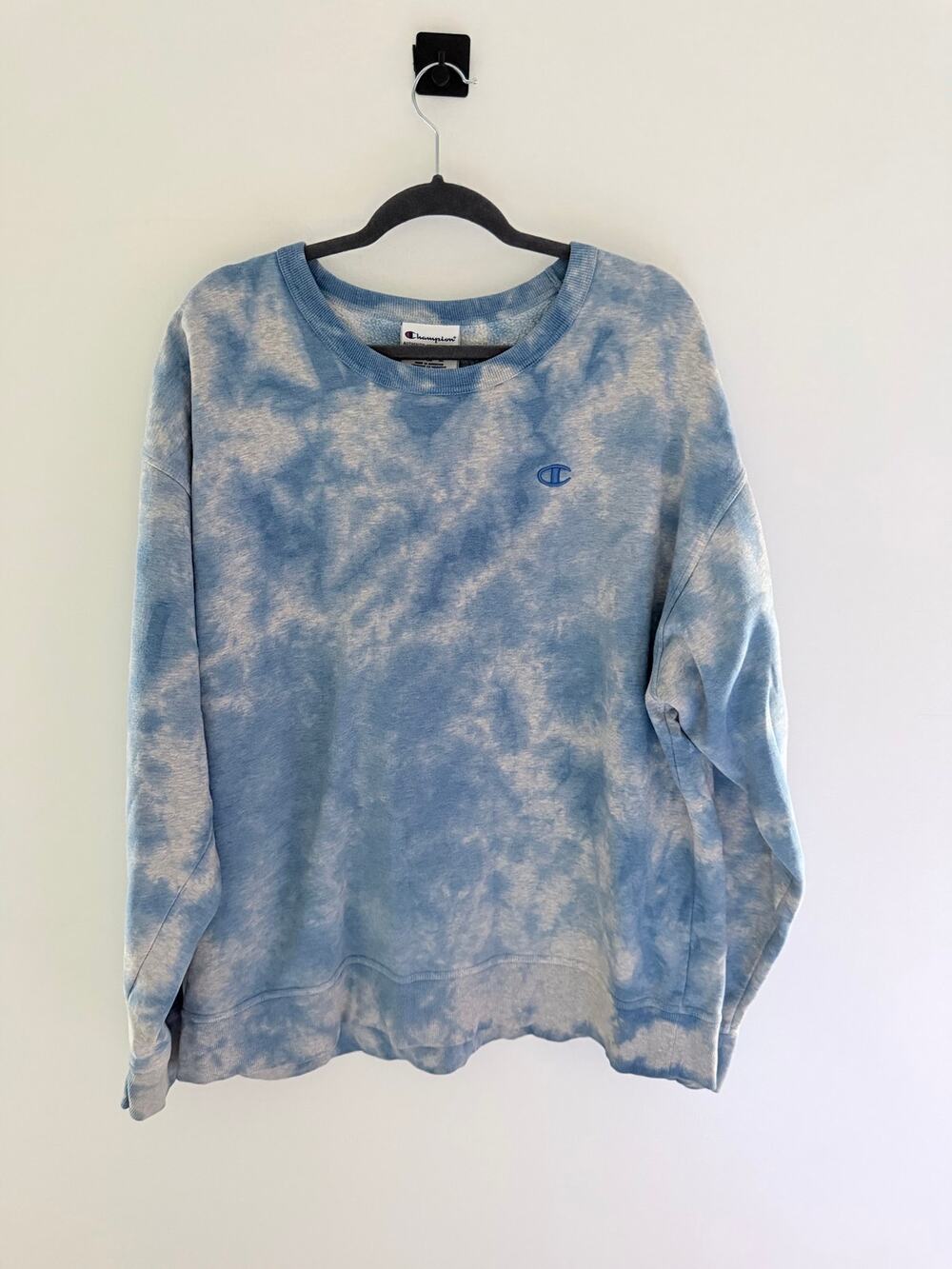 Champion Blue Tie-Dye Men’s Classic Embroidered Crewneck Sweatshirt-Size 2X